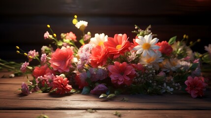 A beautiful bouquet on a wooden background. Selective focus.