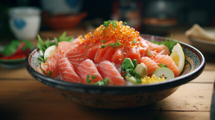 Delicious sushi and rice in bowl, AI Generated