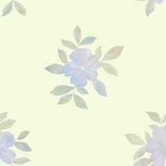 abstract flowers painted in watercolor digitally, botanical seamless pattern for design, on a light green background