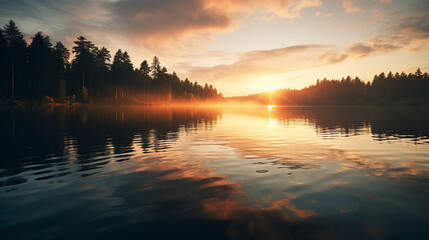 Rippling lake at sunrise, Beautiful landscape, AI Generated