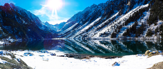 Panoramic view of Lake Gaube, Cauterets, Hautes Pyrenees, France