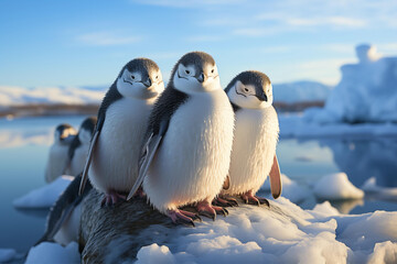 Penguins on Ice: A Group Gathering in Icy Waters Generative AI - obrazy, fototapety, plakaty