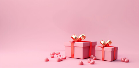 Pink gift box background with copy space for women and Valentine days