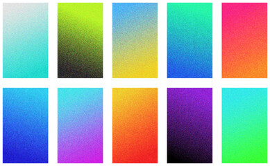 Blurred retro gradient background collection.Set of abstract colorful gradation, noise grain texture. Soft smooth 90s rainbow vibrant
