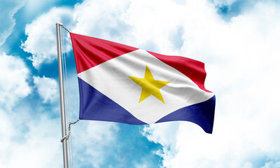Saba flag waving on sky background. 3D Rendering