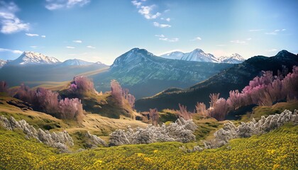 mountain view during spring season suitable as background or banner