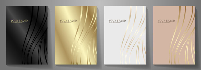 Black and gold elegant cover design set. Modern Luxury vector art background. Premium fashionable template for cover design, invitation, flyer, wedding card, note book, menu design.	
