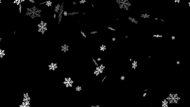 Special effects for celebration cards, december snowfall animation on transparent background. Winter holidays motion overlay, alpha png layer