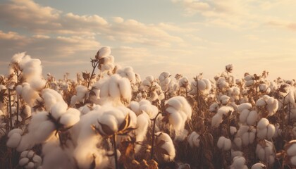 Field of Cotton Plants with a Sky Background