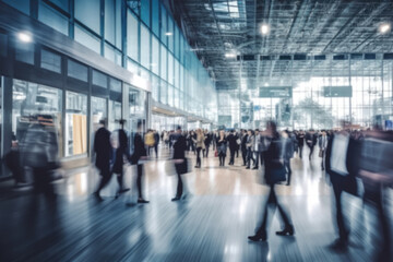 blurred business people walking with fast movement in office and people meeting together