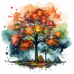 Obraz na płótnie Canvas watercolor Tree Day clipart, Generative Ai