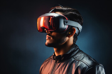 Young man in virtual reality glasses