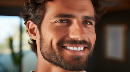 Fototapeta premium Radiant Smile: Close-Up Portrait of Handsome Indian Man with Clean Teeth. Ideal for Dental Advertisement