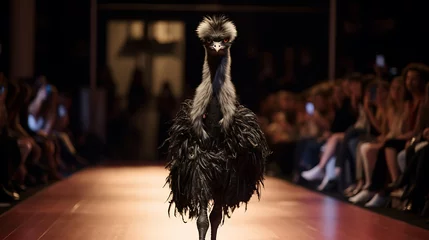 Deurstickers Ostrich on Runway Showcases High-End Fashion with Style, Elegance, and Humor © Made360