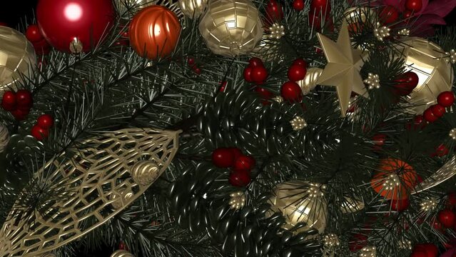 Christmas Wreath - Spinning Loop- Holiday Background - Artistic realistic 3D animation