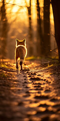 Silhouetted Fox on a Serene Forest Journey at Golden Sunset