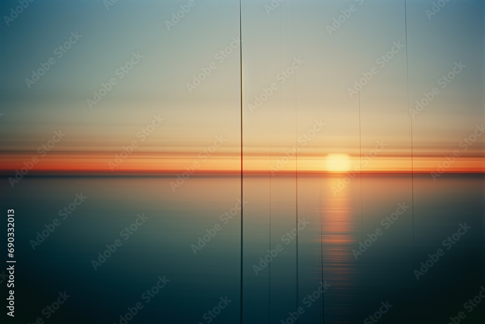Poster abstract representation of a sunrise with linear elements, portraying the beauty of dawn in a minima