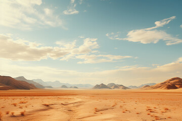 Fototapeta na wymiar Minimalist depiction of a desert horizon, capturing the vastness and simplicity of arid landscapes in soft tones.