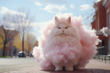 A rabbit with fur made of cotton candy.
