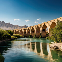 iran ancient bridge over river.