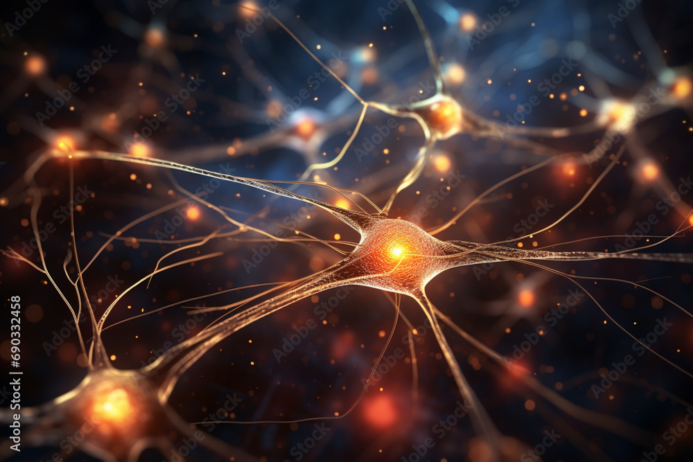 Poster an illustration of neurons in the brain creating new connections and strengthening existing ones, hi