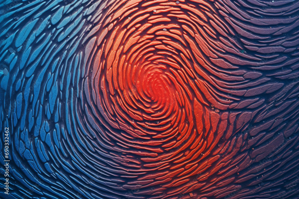 Fototapete an abstract image of a fingerprint with vibrant, multi-colored swirls and patterns, suggesting uniqu