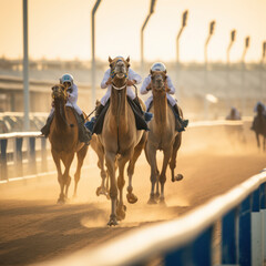 dubai race track with fast camel 1aking lead.