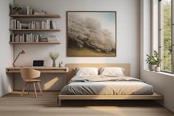 Youthful Simplicity. Single Bed, Compact Study Table, and a Burst of Color