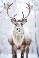 Naklejka na ściany i meble Close up on reindeer, winter background, generated with AI
