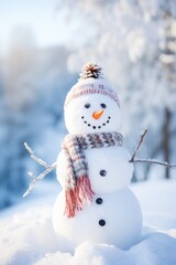 Close up on Snowman , winter background, generated with AI