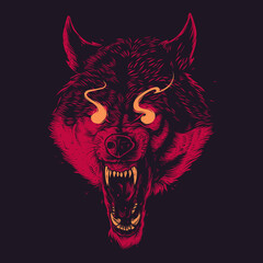 detailed angry wolf head illustration