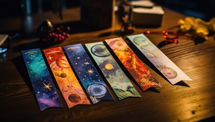 Wooden Table with Colorful Cards