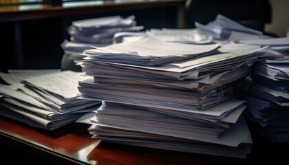 A Stack of Papers on a Wooden Desk