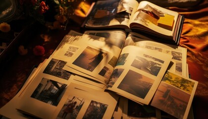 Obraz premium Pictures Scattered on a Table