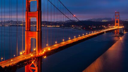 Night view of Golden Gate Bridge in San Francisco, California, USA.