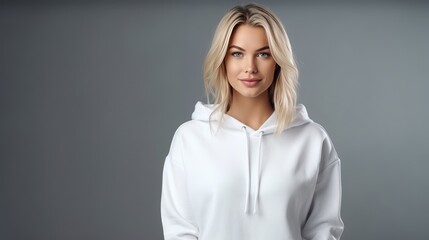 Obraz premium Handsome young white female wearing white blank cotton hoodie with space for your logo or design generative ai.