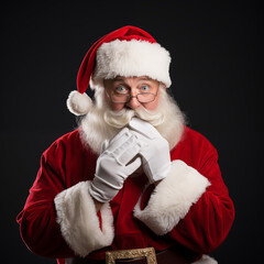 realistic santa claus with a surprise face on a dark clear background