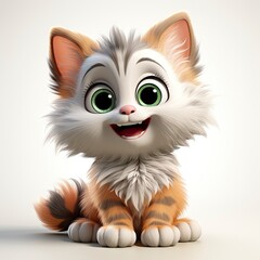 Fototapeta premium Adorable Cartoon Kitten with Big Eyes.