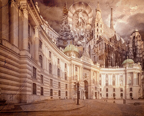 Architecture of Vienna, Austria. Picture in artistic retro style.