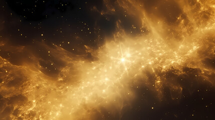 Magic Gold Abstract Holiday Background. Beautiful Explosion of Gold Dust and Art in Galaxy Wide Angle View