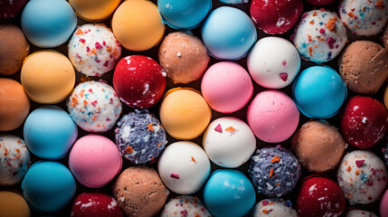 Fototapeta na wymiar texture background of ice cream balls with different flavors and colors created with Generative Ai