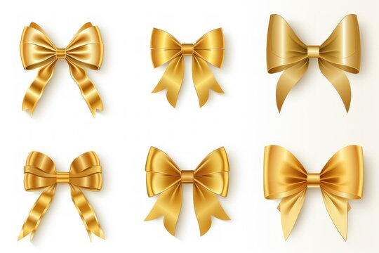 Collection of gold ribbons on a white background