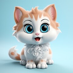 Fototapeta premium Adorable Cartoon Kitten with Big Eyes.