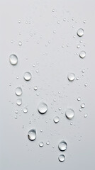 transparent water drops sprayed on white wall in the middles, there is some small and big particles created with Generative Ai