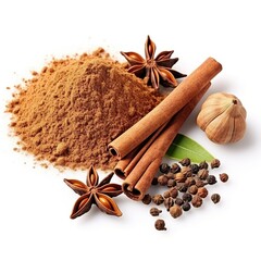 Indian garam masala spices powder for vegetarian or non vegetarian cooking isolated on white background