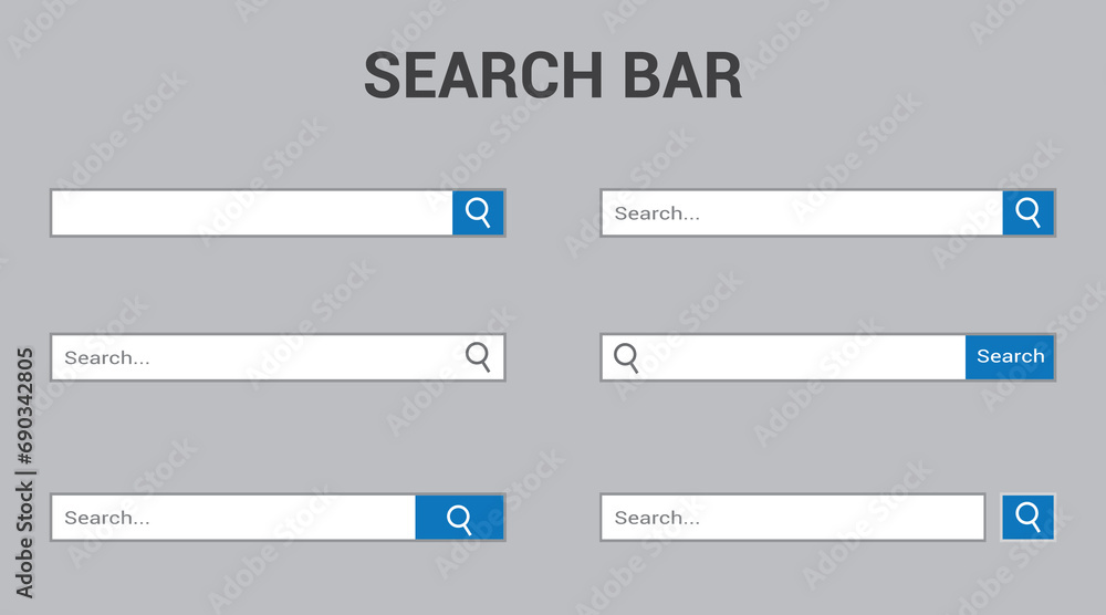 Poster search bar for ui design icon and web site set of 6. search address bar icon. collection of search f
