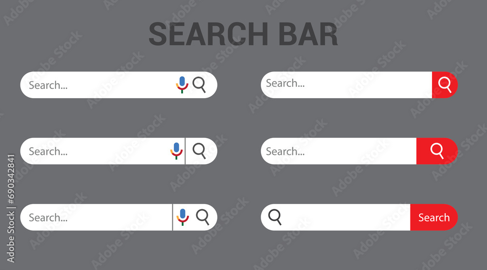 Poster search bar for ui design icon and web site set of 6. search address and navigation bar icon. collect
