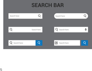 Fototapeta na wymiar Search Bar for UI design icon and web site set of 6. Search Address bar icon. Collection of search for websites.