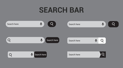Fototapeta premium Search Bar for UI design icon and web site set of 6. Search Address bar icon. Collection of search for websites.