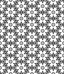 Black and white seamless abstract pattern. Background and backdrop. Grayscale ornamental design. Mosaic ornaments. Vector graphic illustration. EPS10.